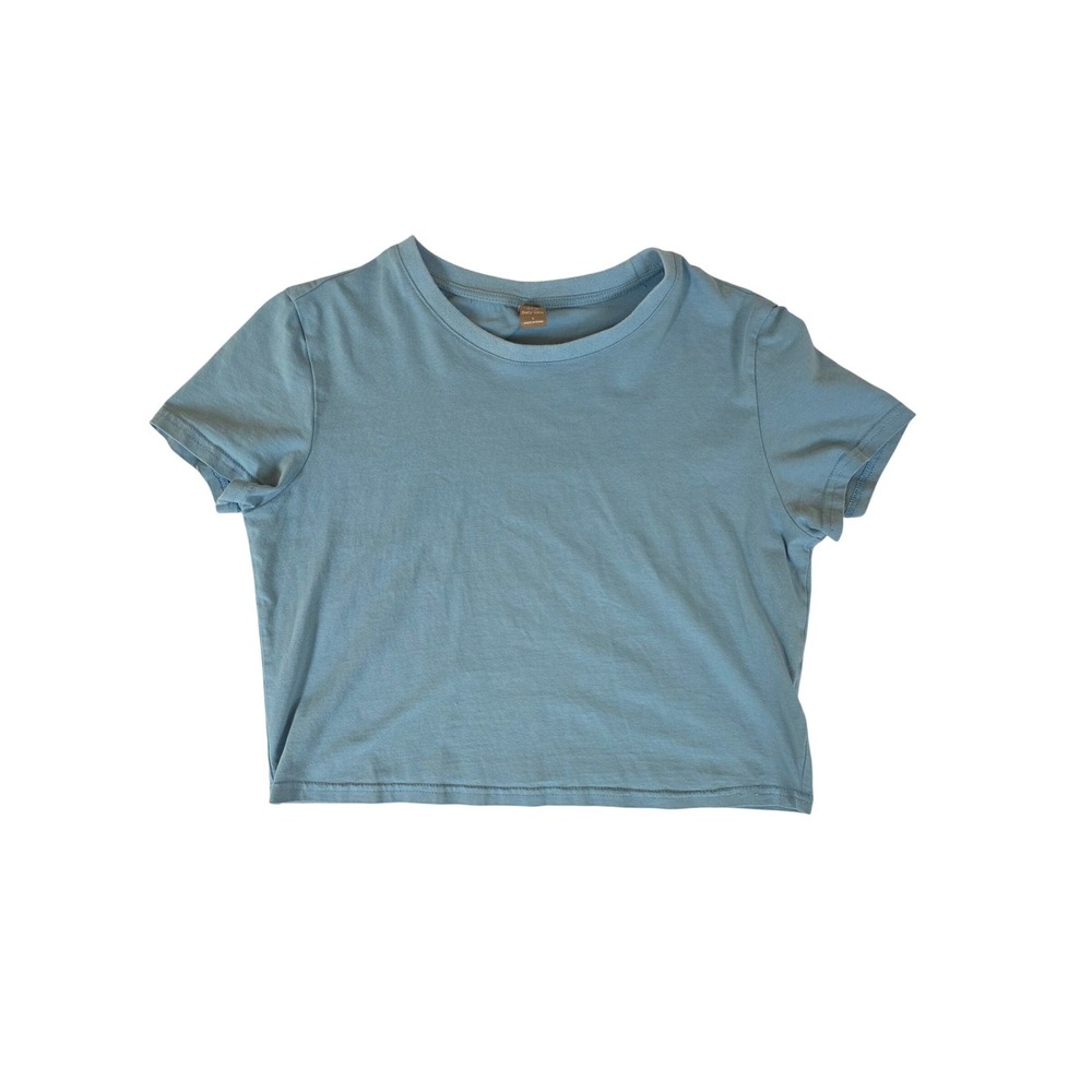 Crop Top Short Sleeve Crew Neck Blue Size Large Minimalist Basic Tee